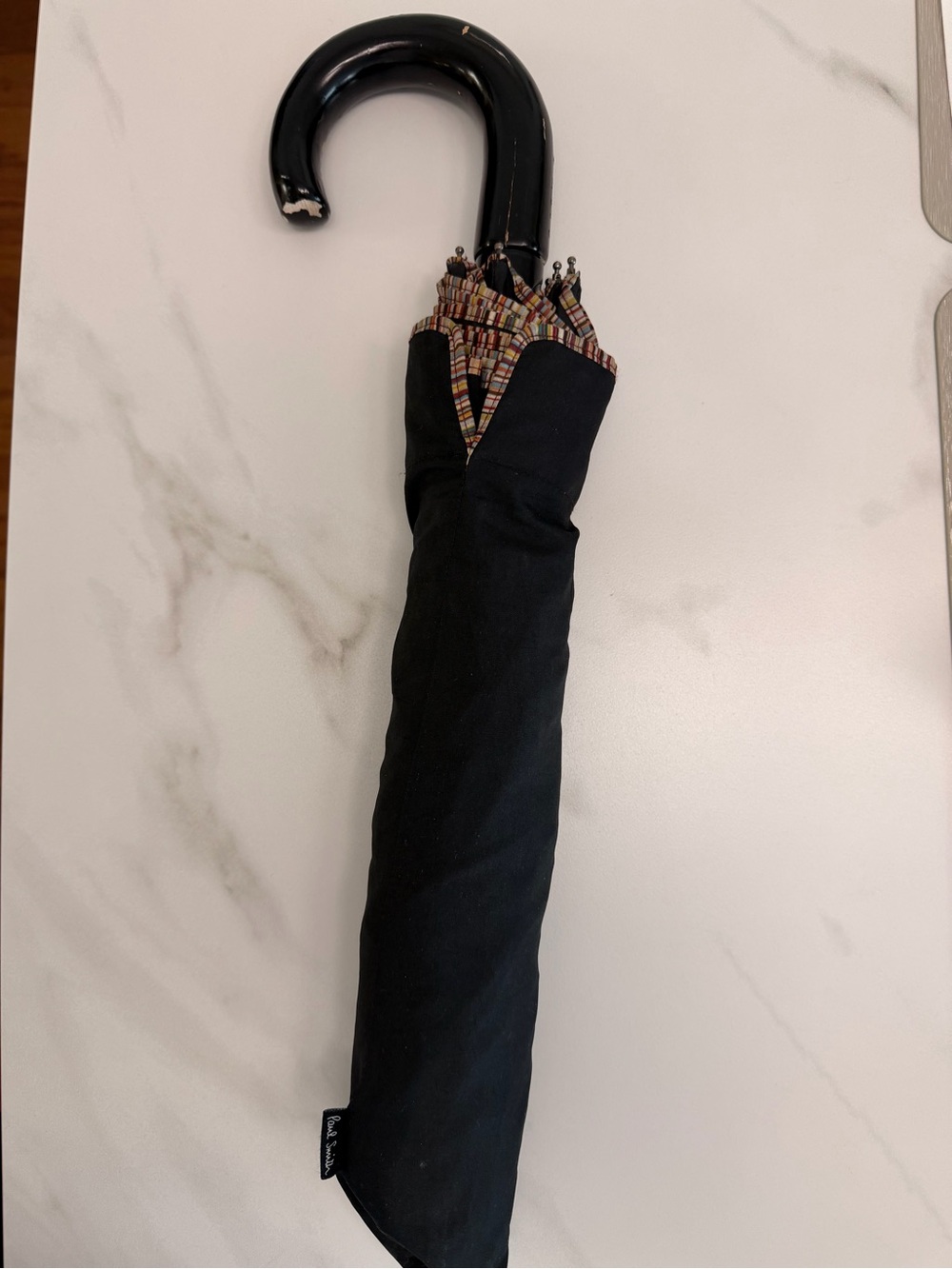 Paul Smith Black Umbrella with Multicolor Stripe Trim
